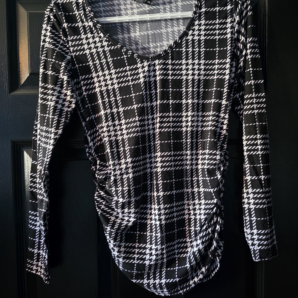 Black and White Plaid Women's Top